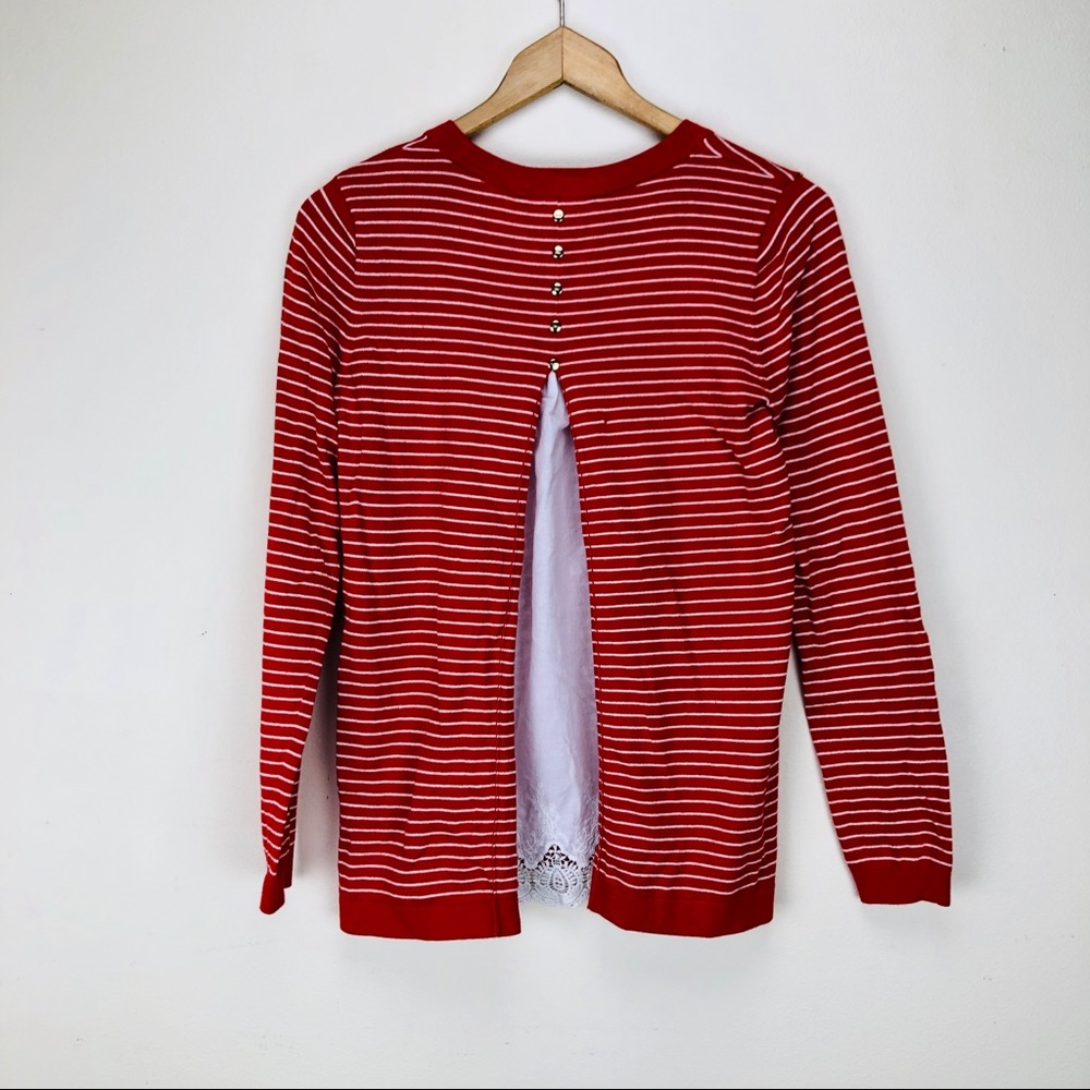 Boden Red & White Striped Sweater with Back Detail